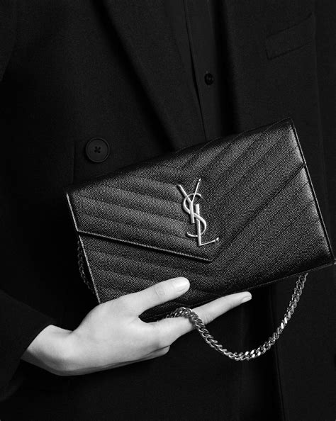 ysl chain wallet leather|ysl wallet on chain price.